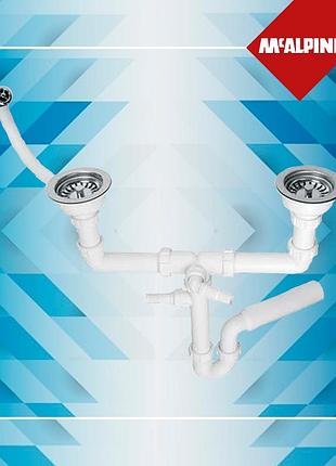 Двойной сифон для мойки с подключением к стиральной машине и круглым переливом hc7hc12-pol1-25 mcalpine