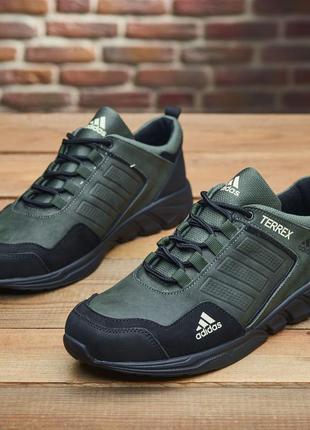 Чоловічі кросівки з натуральної шкіри мужские кожаные кроссовки в хаки adi а-2 terrex