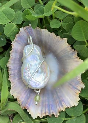 Срібна підвіска, кулон з барочною перлиною ′вигин′5 фото