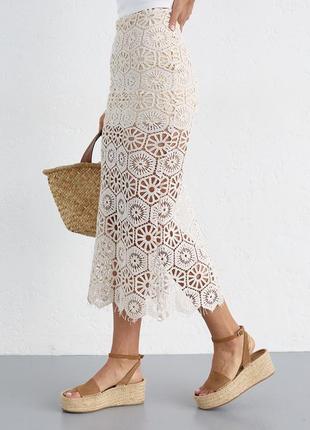 Женская качественная летняя ажурная юбка миди, ажурная вязкая лето3 фото