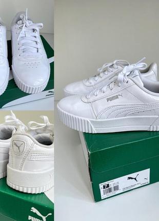 Белые лаковые женские кроссовки puma