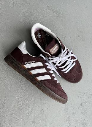 Жіночі кросівки adidas spezial brown white адідас коричневого з білим кольорів8 фото