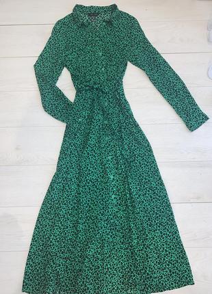 Длинное платье платье с длинным рукавом под пояс в анималистический принт леопардовое new look 10 38 s-m