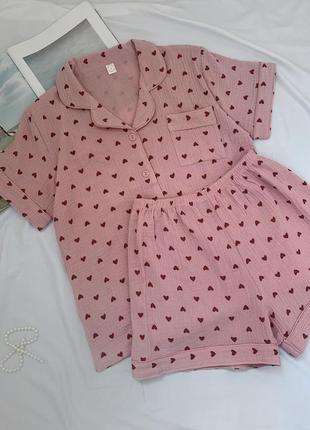 Муслиновая пижама в сердечки1 фото