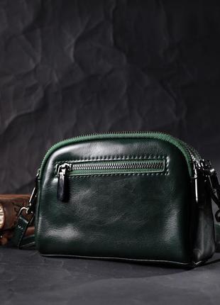 Кожаная женская сумка с глянцевой поверхностью vintage 22420 зеленый8 фото