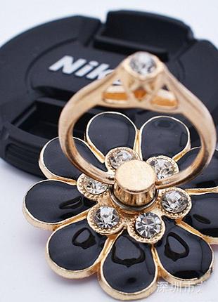 Кільце-тримач і підставка для телефона "квіточка — чорний fd443". попсокет для смартфона