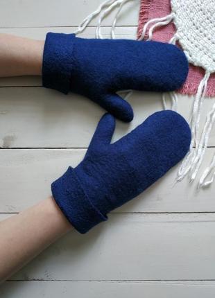 Валяні рукавички з вовни "берлінська лазур "2 фото