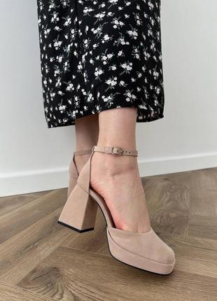 Туфлі замш замшеві натуральні на високому підборі квадратному