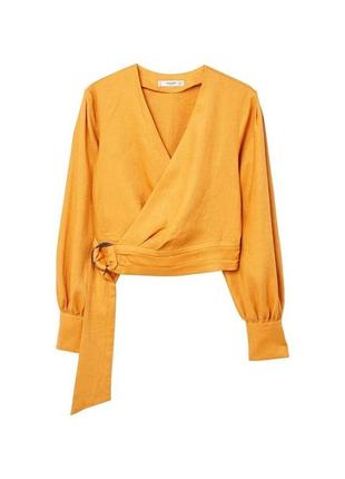 Лляна оранжева блуза на запах mango4 фото