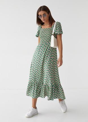 Женское длинное платье с эластичным поясом fame istanbul - зеленый цвет, s (есть размеры)6 фото
