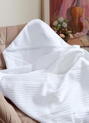 Біла крижма для хрещення без вишивки з кутиком косичка