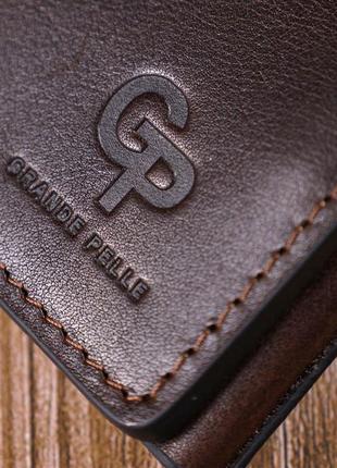 Зручний чоловічий гаманець у три складання grande pelle 16787 темно-коричневий8 фото
