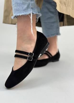Туфли балетки женские велюровые черные