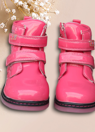 Розовые коралловые деми ботинки для девочки утепленные флис новые (уценка)7 фото