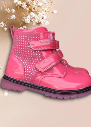 Розовые коралловые деми ботинки для девочки утепленные флис новые (уценка)2 фото