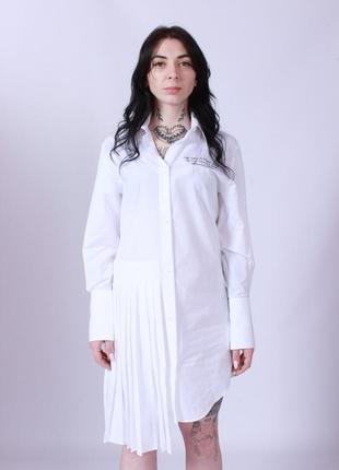 Платье off-white popeline pliise shirt dress in white black1 фото