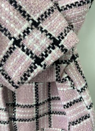Твидовый пиджак розовый с черым клетка6 фото