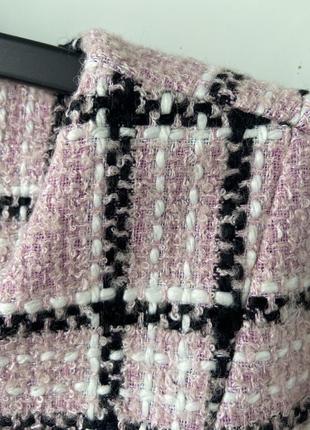 Твидовый пиджак розовый с черым клетка5 фото