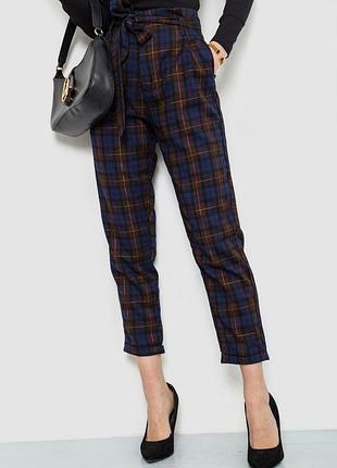 Штани жіночі картаті, колір синьо-коричневий