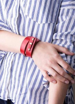 Кожаный браслет luy n. 1 два оборота (красный). браслет из натуральной кожи2 фото