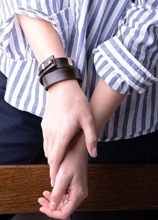 Кожаный браслет luy n.1 два оборота (коричневый). браслет из натуральной кожи3 фото