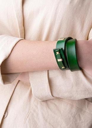 Кожаный браслет luy n.1 два оборота (зеленый). браслет из натуральной кожи3 фото