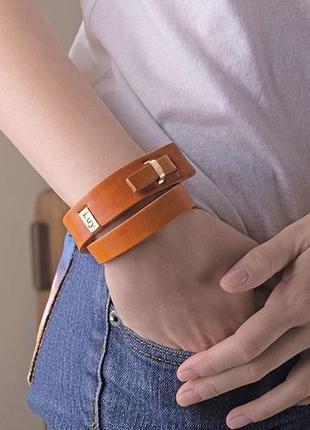 Кожаный браслет luy n.2 два оборота (оранжевый). браслет из натуральной кожи3 фото