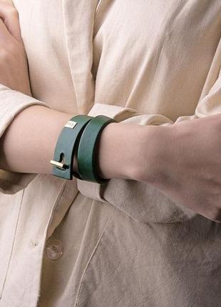 Шкіряний браслет luy n. 3 два обороту (зелений). браслет з натуральної шкіри4 фото