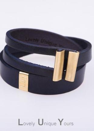 Шкіряний браслет luy n. 5 два обороту (синій)