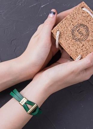 Кожаный браслет luy n.6 цвет зеленый. браслет из натуральной кожи3 фото
