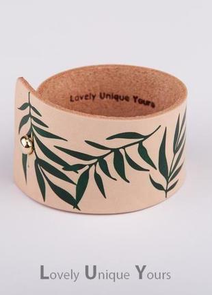 Шкіряний браслет luy n9 leaves колір зелений. браслет з натуральної шкіри1 фото