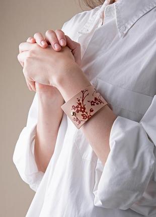 Кожаный браслет luy n. 9 floral бордо. браслет из натуральной кожи6 фото
