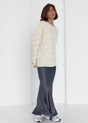 Кофта жіноча oversize в смужку — кремовий колір, l (є розміри)7 фото