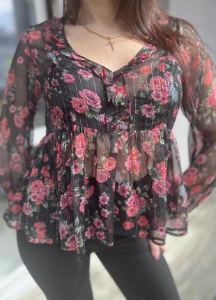 Полупрозрачная блузка в цветы1 фото
