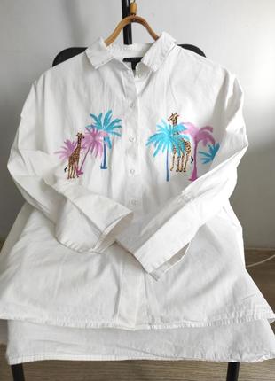Белая рубашка белья оверсайз-оверсайз с вышивкой topshop9 фото