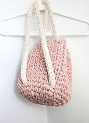Маленький рюкзак в'язаний ніжно-рожевий «рюкзайчик»6 фото