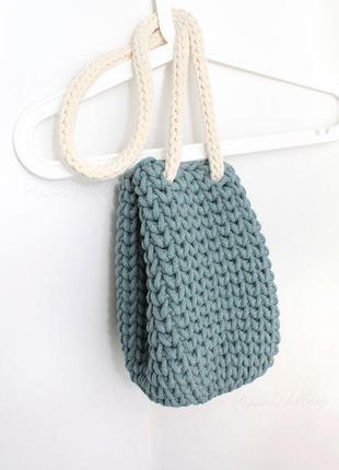 Маленький рюкзак вязаный серо-зеленый «рюкзайчик»7 фото