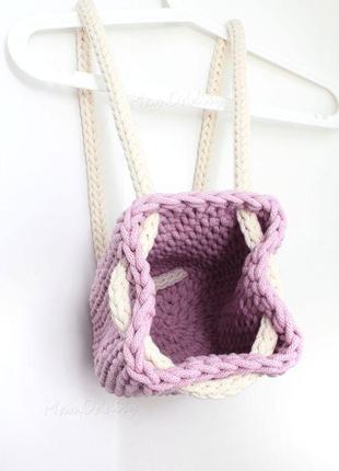 Маленький рюкзак вязаный сиренево-розовый «рюкзайчик»8 фото