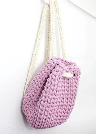 Маленький рюкзак вязаный сиренево-розовый «рюкзайчик»4 фото