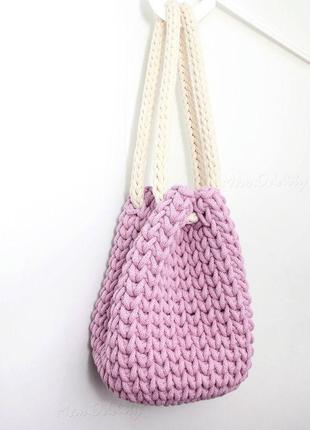 Маленький рюкзак вязаный сиренево-розовый «рюкзайчик»6 фото