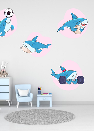 Вінілова інтер'єрна наклейка кольорова декор на стіну, шпалери та інші поверхні "акули спортивні"