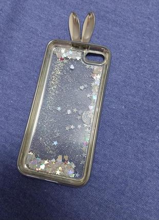 Чехол на мобильный для мобильного зайчика серебристый с жидкостью и блестками 7 айфон 8 case for iphone новый4 фото