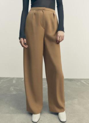 Zara карамельные широкие брюки8 фото