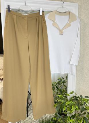 Zara карамельные широкие брюки9 фото