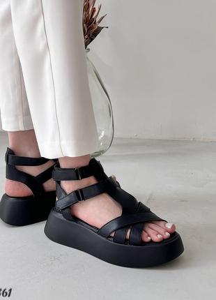 Хитовые женские босоножки натуральная кожа на высокой подошве переплетены на платформе кожаные с липучками спортивные сандалии на весну6 фото