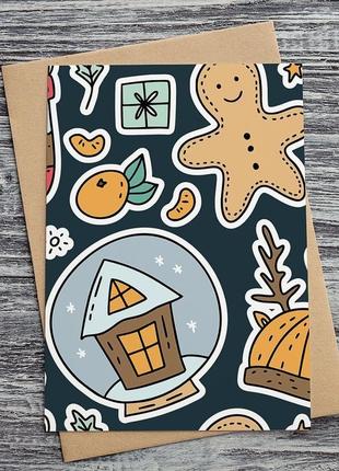 0500 новогодняя открытка "домик"