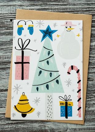 0535 новогодняя открытка "новорічний візерунок"