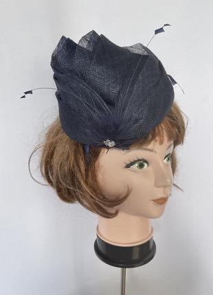 Синий фасинатор шляпка на обруче в стиле королевы елизаветы кейт миддлтон2 фото