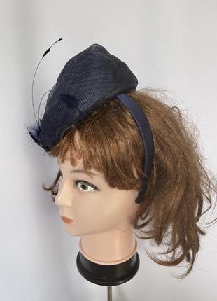 Синий фасинатор шляпка на обруче в стиле королевы елизаветы кейт миддлтон4 фото