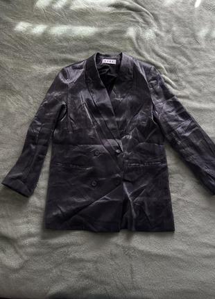 Двубортный пиджак блестящий черный металлик1 фото